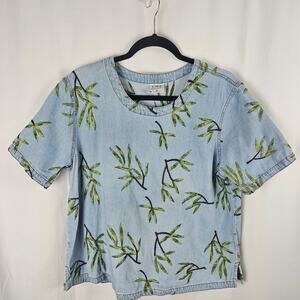 C.M.C Color Me Cotton Embroidered Denim Top Bamboo Print Vintage 90s Womens XL